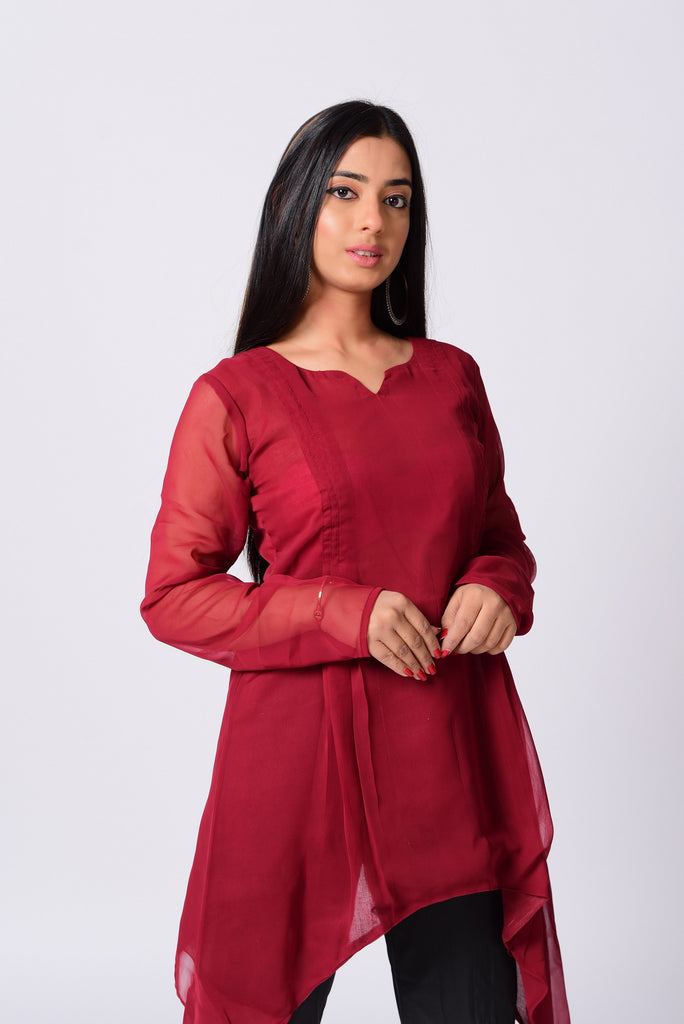 Buy Attractive Red Designer Embroidered Anarkali Kurti With Churidaar  Salwar, 3 Pc Salwar Kameez Dress, Readymade up Down Kurti Set for Women  Online in India - Etsy